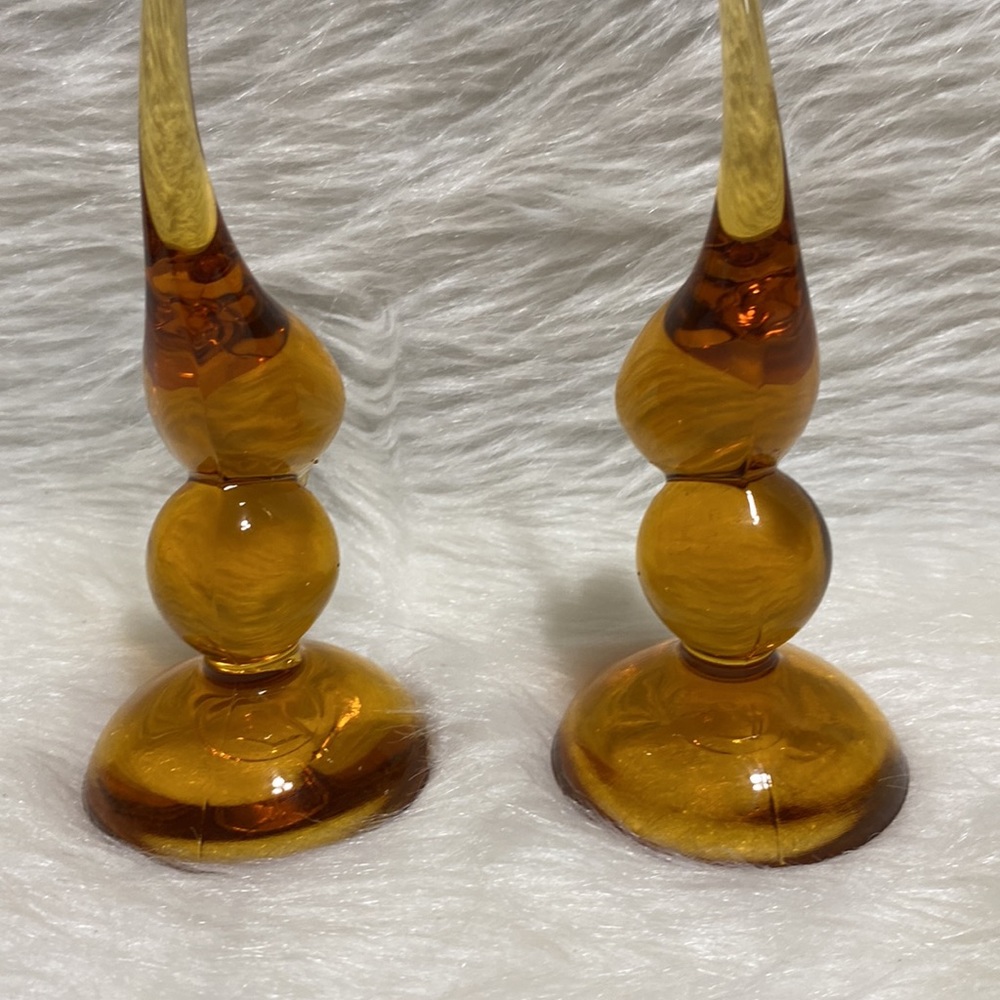 Viking Amber Art Glass Long Tail Birds - Picture 8 of 12